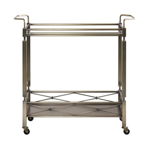 Homelegance By Top-Line Genaro Antique Brass Metal Bar Cart with Glass Top Gold Metal