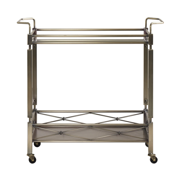 Homelegance By Top-Line Genaro Antique Brass Metal Bar Cart with Glass Top Gold Metal