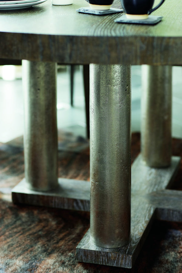 Bernhardt Bernhardt Linea Round Dining Table — 60" Wire-Brushed Oak Top, Cerused Charcoal Finish, Textured Graphite Base K1099