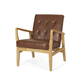 Christopher Knight Home® - Noble House - Marcola Mid Century Modern Upholstered Club Chair with Wood Frame, Cognac Brown and Walnut