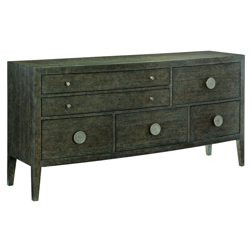 Bernhardt Bernhardt Linea Sideboard - Cerused Charcoal Oak, Asymmetrical Rustic Modern Buffet With Six Drawers 384130B