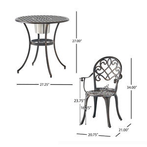 English Elm Camden Outdoor Cast Aluminum Bistro Set with Ice Bucket Scrollwork Copper Patio 52255.00COP