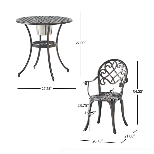 English Elm Camden Outdoor Cast Aluminum Bistro Set with Ice Bucket Scrollwork Copper Patio 52255.00COP