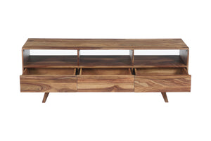 Porter Designs Porter Fusion Solid Sheesham Wood Tv Stand With 3 Drawers & Open Storage, Mid-century Modern Design Light Brown Wood 06-117-03-6733n