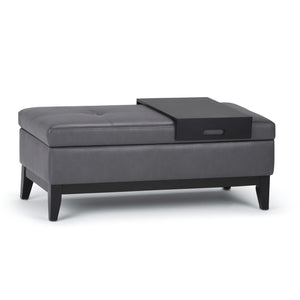 English Elm Oregon Storage Ottoman Bench with Tray — Midnight Vegan Faux Leather, Tufted Seating, Lift-Top Storage Dark Gray B136P158186