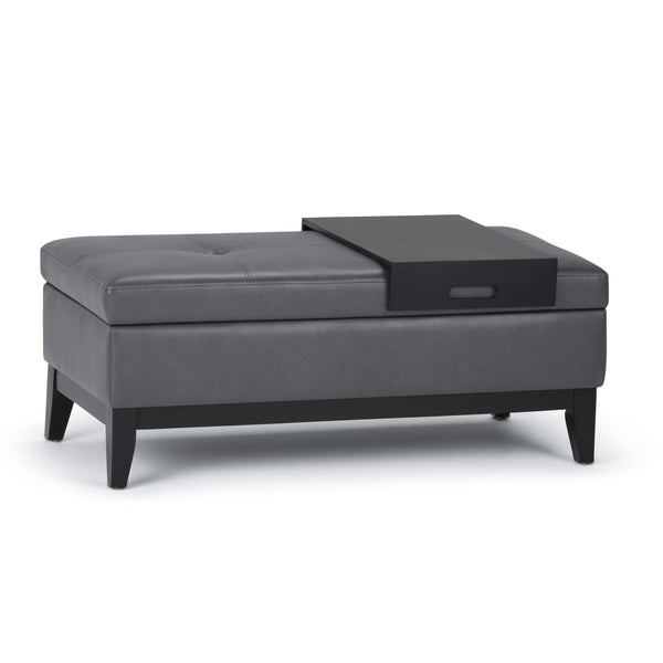 English Elm Oregon Storage Ottoman Bench with Tray — Midnight Vegan Faux Leather, Tufted Seating, Lift-Top Storage Dark Gray B136P158186