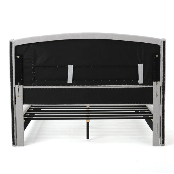 English Elm Queen Wingback Platform Bed Tufted Polyester Upholstery Solid Birch Legs Bedroom 60542.00LGY-K-FULL BED
