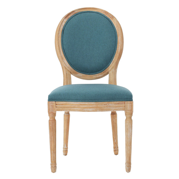 English Elm Kd French Country Rubberwood Dining Chairs Fluted Legs Padded Seat Set of 2 Teal 60352.00