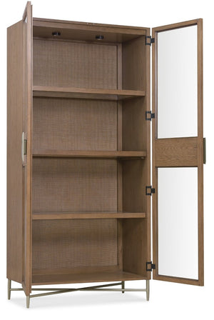 Hooker Furniture Sonnet Transitional Display Cabinet With Woven Cane, White Oak Veneer, Tempered Glass & Lighting 6072-75906-85