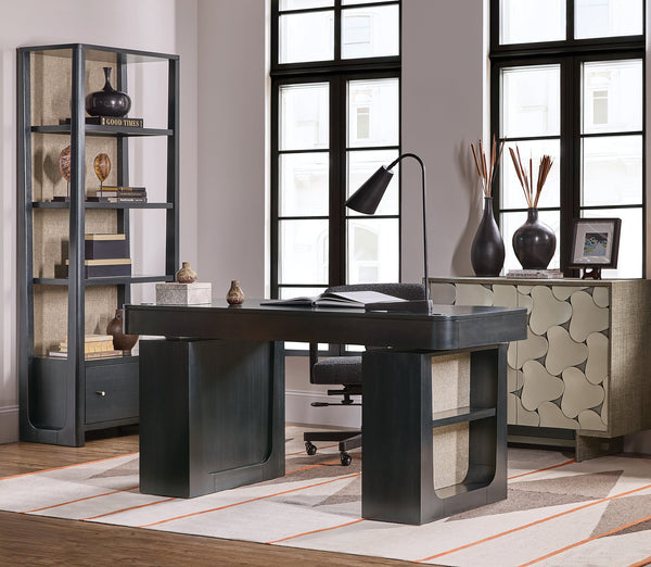 Hooker Furniture Kenzo Eucalyptus Veneer Bookcase with Raffia Accents and Locking File Drawer 6104-10443-99