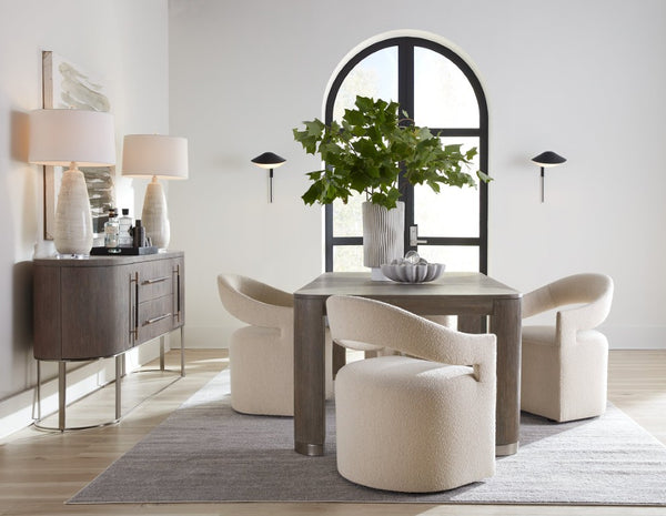 Hooker Furniture Modern Mood Leg Dining Table With Alabaster Diamond Finish, Pewter Accents, Extendable To 110" Medium Brown 6850-75200-89