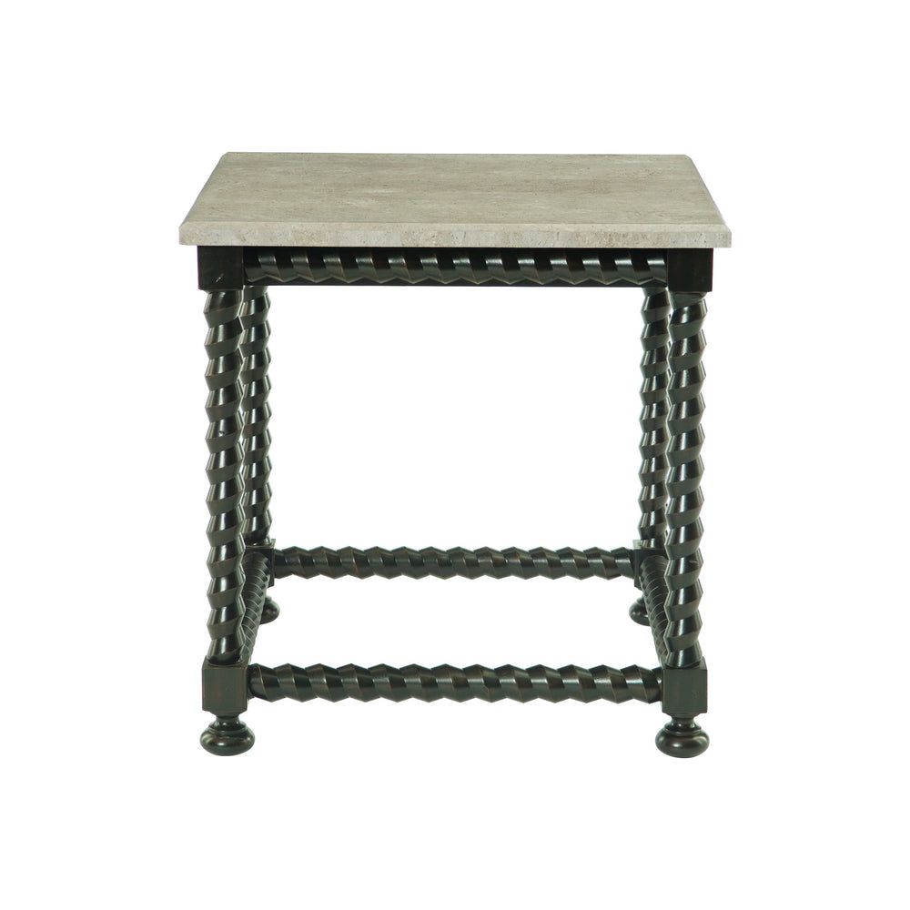 Bernhardt Bernhardt Sculptural Cordova End Table With Spiral Wood Base And Laminated Travertine Top, 27" K1165