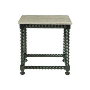 Bernhardt Bernhardt Sculptural Cordova End Table With Spiral Wood Base And Laminated Travertine Top, 27" K1165