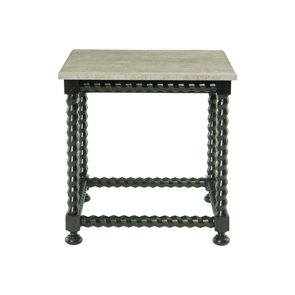 Bernhardt Bernhardt Sculptural Cordova End Table With Spiral Wood Base And Laminated Travertine Top, 27" K1165