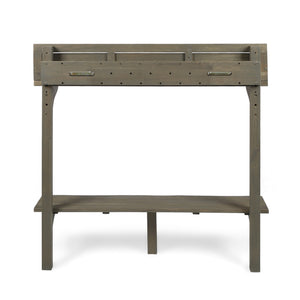 English Elm Outdoor Acacia Wood Railing Mount Bar Table Gray Finish for Compact Balcony Spaces 62603.00GRY