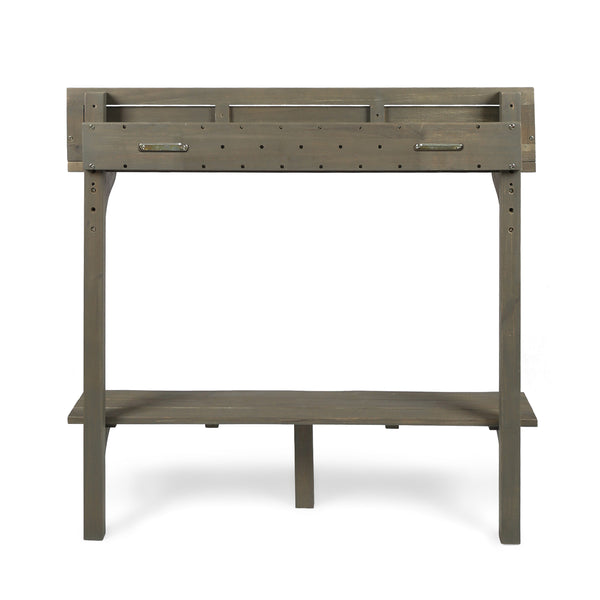 English Elm Outdoor Acacia Wood Railing Mount Bar Table Gray Finish for Compact Balcony Spaces 62603.00GRY