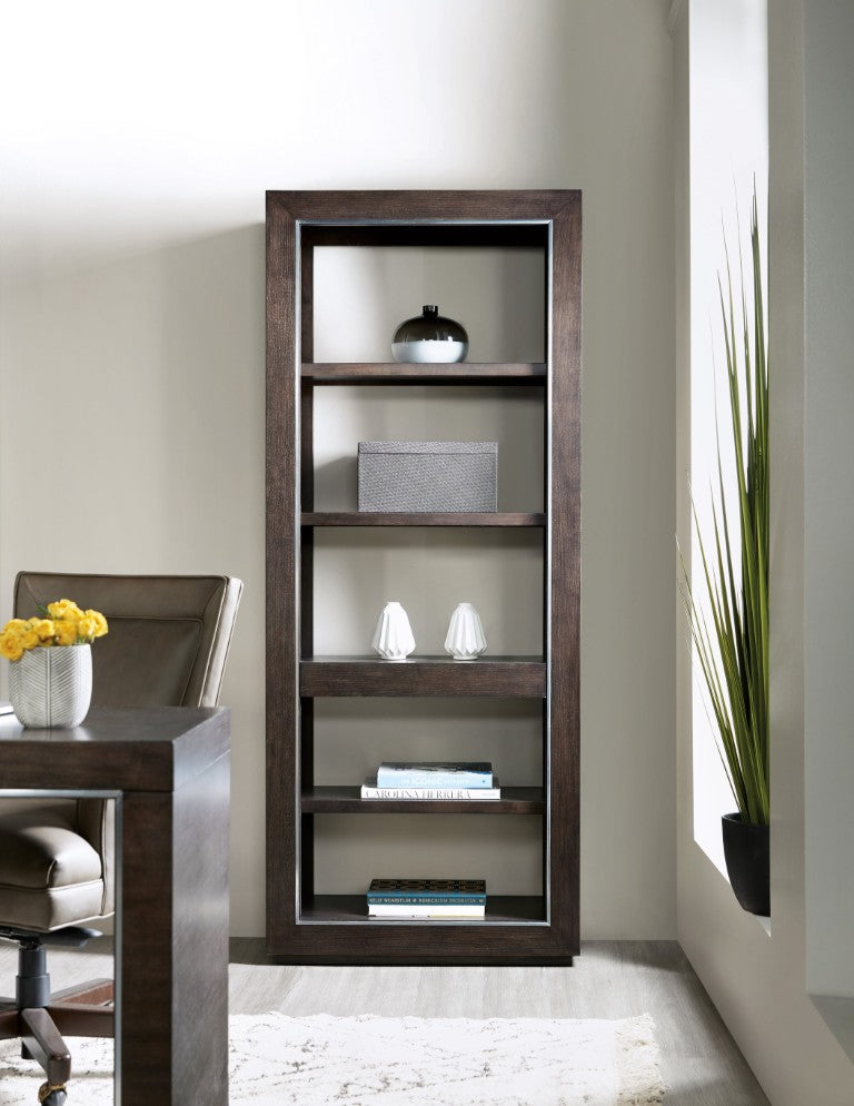 Hooker Furniture House Blend Etagere Dark Roast Ash Veneer With Silver Metal Trim — Adjustable Shelves, Stylish Vertical Storage 5892-10445-85