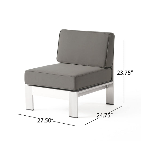 English Elm Christopher Knight Home® - CAPE Coral Armless Chair - Khaki Water-Resistant Cushions, Aluminum Frame, Modular Ottoman Ready 64413.00
