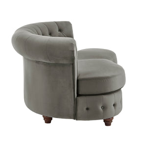 Homelegance By Top-Line Dayanna Velvet Tufted Scroll Arm Chesterfield Curved Loveseat Grey Velvet