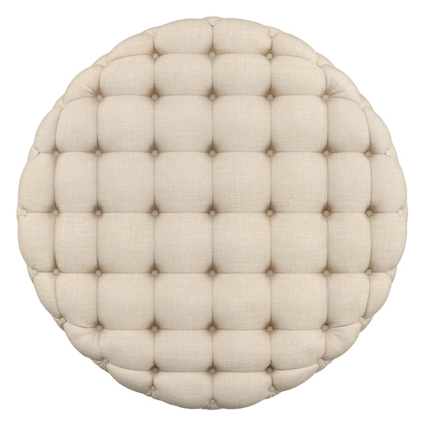 Homelegance By Top-Line Pietro Round Tufted Ottoman with Casters Beige Linen