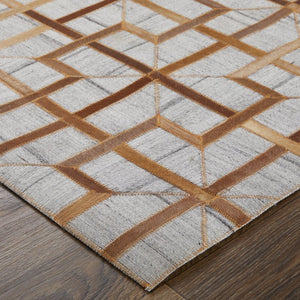 Feizy Rugs Fannin Hand Woven Geometric Rug - Rustic Meets Modern With Viscose And Leather For Elegant Spaces Tan,Brown,Gray Viscose,Leather 7380756fsudslth50