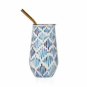 Lenox Blue Bay Ikat Pattern Stainless Steel Wine Tumbler With Straw Blue, BLUE METAL 895733
