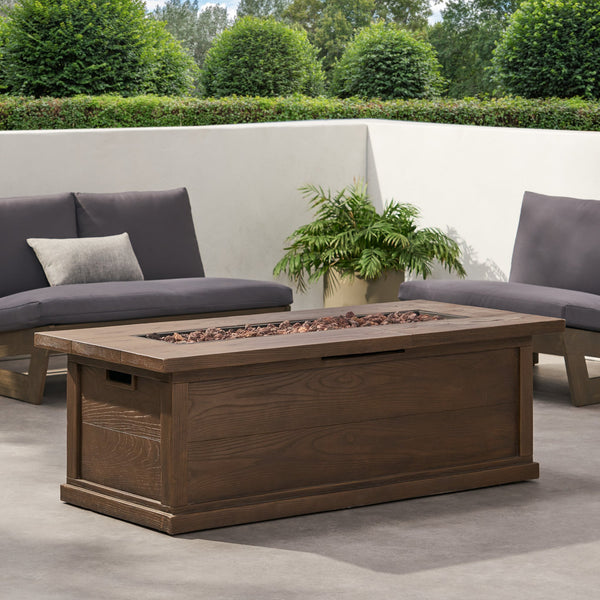 English Elm 56" Outdoor Rectangular Propane Fire Pit 50000 Btu Mgo Concrete Wood Grain Patio 57570.00BRN-50K