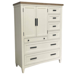 Parker House Americana Modern Bedroom 7 Drawer Door Chest with Workstation Cotton Poplar Solids / Birch Veneers with Oak Top BAME#42507-COT