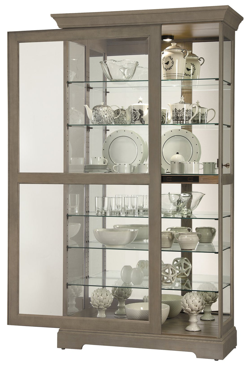 Hekman Furniture 680640 Tyler V Curio Cabinet - Elegant Lighted Display With Adjustable Shelves & Locking Door Design Aged Grey Tyler V Curio Cabinet 680640
