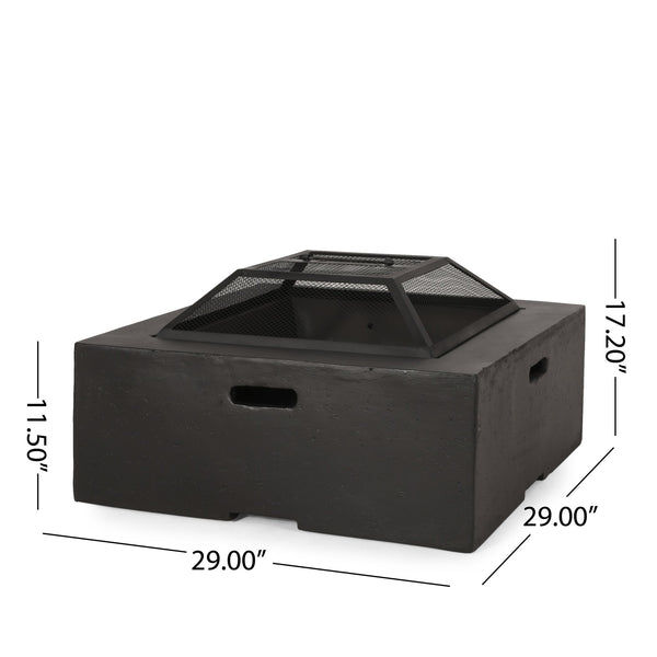 English Elm Outdoor Square Mgo Concrete Wood Burning Fire Pit with Spark Screen for Patio Gatherings 72476.00