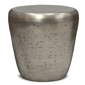 English Elm Garvy - Handcrafted Antique Silver Metal Side Table With Drum Design For Modern Industrial Spaces B136P158981
