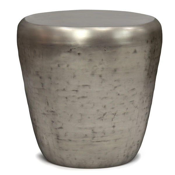 English Elm Garvy - Handcrafted Antique Silver Metal Side Table With Drum Design For Modern Industrial Spaces B136P158981