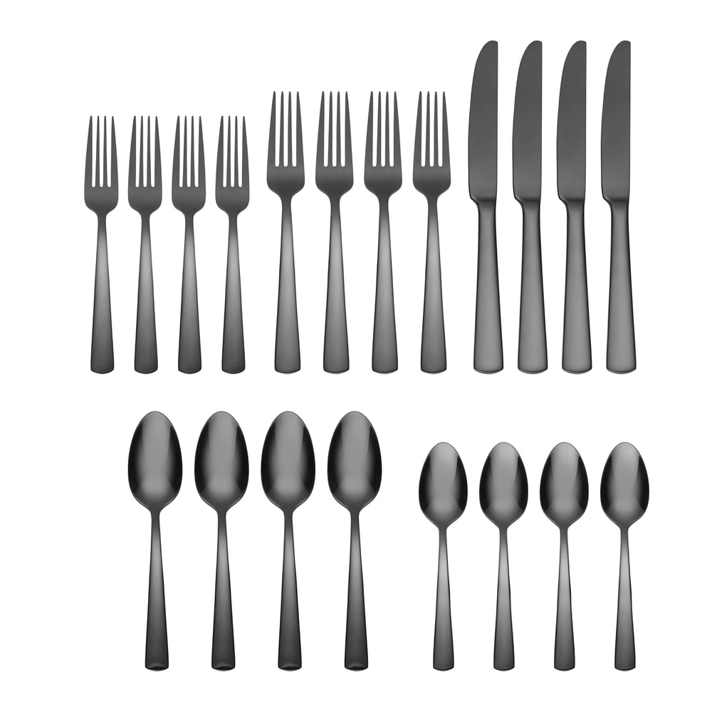 Lenox Oneida Aptitude Glossy Midnight 20 Piece Set, Service for 4 Black, BLACK METAL B1023020AL20