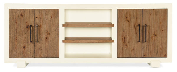 Hooker Furniture Big Sky Tahoe Entertainment Console With Avalanche White & Vintage Natural Hickory, Soft-Close Doors, Integrated Power, Fits 80" Tv, Ventilated Backpanel 6700-55484-02
