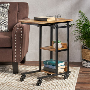 Christopher Knight Home® - Noble House - Amlin Modern Industrial Handcrafted Wooden Multi-Purpose Adjustable Height C-Shaped Side Table, Natural and Black