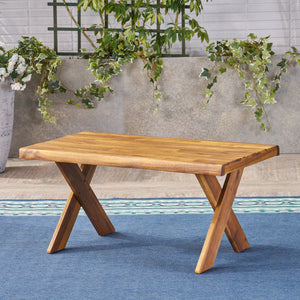 English Elm Eaglewood Solid Acacia Outdoor Coffee Table Handcrafted Cross Base Patio Lounge 62534.00