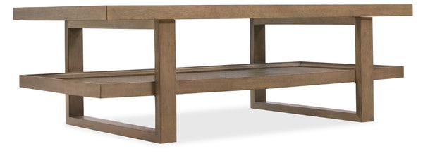 Hooker Furniture Sonnet Wren Finish Rectangle Cocktail Table With Tempered Glass Top, Woven Cane Shelf, Minimalist Style 6072-80110-85