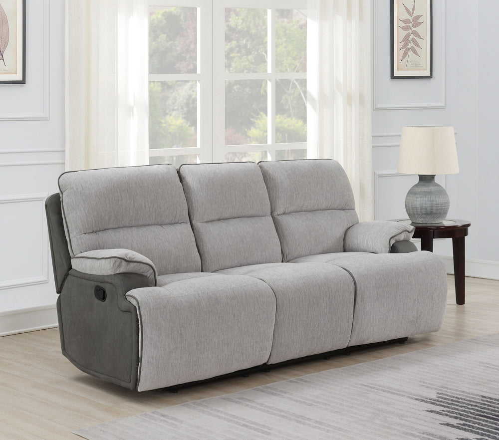 English Elm Steve Silver - Cyprus Plush Recliner Sofa Gray Two-Tone Cloud & Shadow Grey Fabric Pocketed Coil Memory Foam Comfort 85.5"L x 33.8"W x 29.5"H B081P157597
