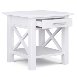 English Elm Kitchener End Table - Handcrafted White Wood With Storage, X-Design Accents, Stylish & Versatile B136P159545