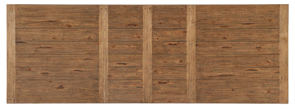 Hooker Furniture Big Sky Trestle Dining Table — Hand‑Distressed Pecky Hickory, X‑Base, 2 Removable 20" Leaves, Seats 10 6700-75200-80