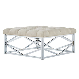 Homelegance By Top-Line Siobhan Chrome Geometric Base Square Ottoman Chrome Metal