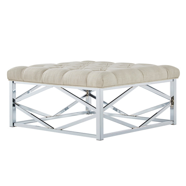 Homelegance By Top-Line Siobhan Chrome Geometric Base Square Ottoman Chrome Metal