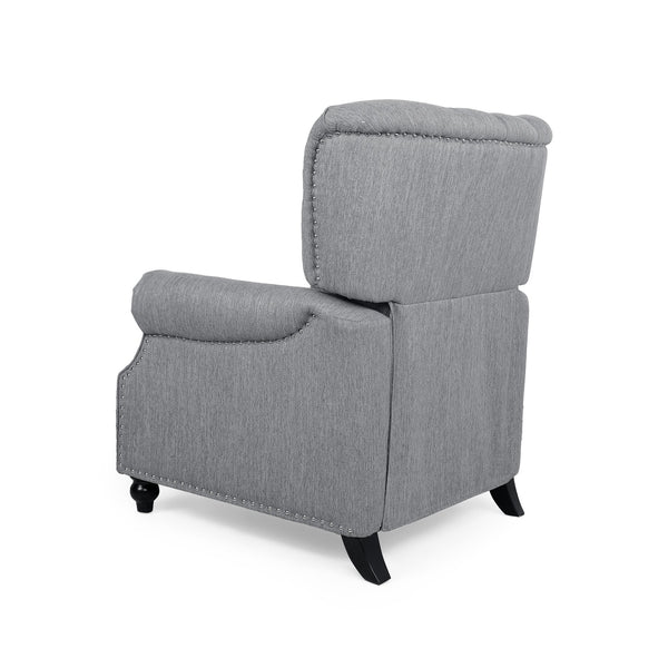 English Elm Christopher Knight Home® - Button Button Tufted Heavy Duty Manual Push-Back Recliner Chair with Nailhead Accents and Comfort Backrest Grey 71976.00GRY