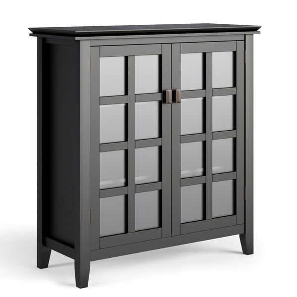 English Elm Artisan Medium Storage Cabinet - Handcrafted Black Wood Unit With Glass Doors & Adjustable Shelves B136P158400