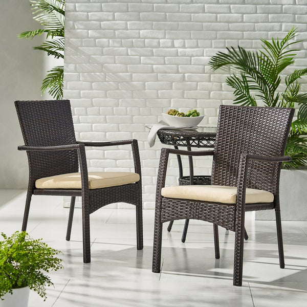 English Elm Christopher Knight Home® - CORSICA Wicker KD Dining Chair with Water-Resistant Removable Cushion — Stylish Outdoor Seating for Patios Brown 37.5 L x 21.5 W x 10.25 H 56424.00