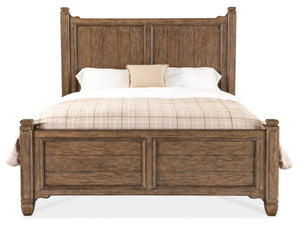 Hooker Furniture Americana King Panel Bed With Distressed Daisy Finish, Planked Headboard, Carved Scrollwork Accents Medium Wood 7050-90266-85