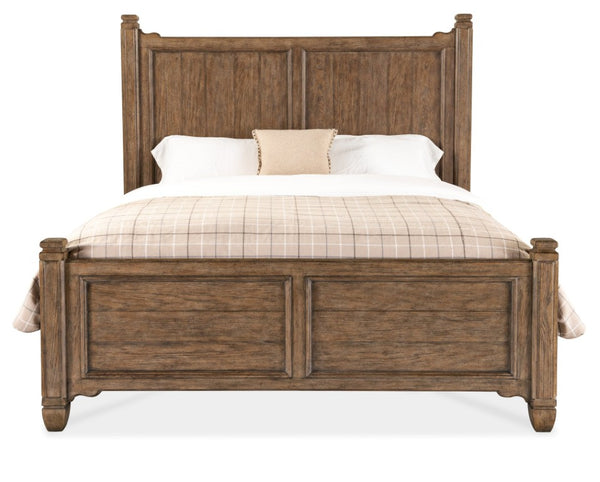 Hooker Furniture Americana King Panel Bed With Distressed Daisy Finish, Planked Headboard, Carved Scrollwork Accents Medium Wood 7050-90266-85