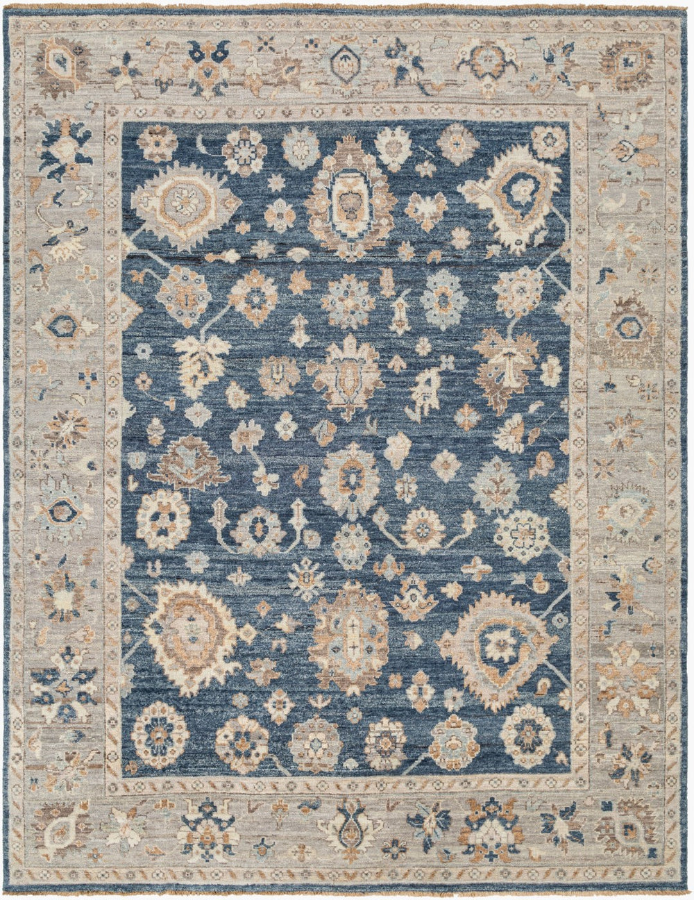 Surya Ghazni Ghz-2300 Handmade 2' X 3' Premium Wool Rug - Elegant Low Pile, Fringe Detail, Timeless Charm Dark Blue Wool Ghz2304-23