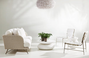 Bernhardt Bernhardt Lido Outdoor Chair With Egret White Filled-Rope Weave, Stainless Frame & Knife-Edge Pillow O4323O