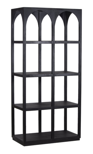 Porter Designs Porter Tarragona Black Solid Mango Wood Bookcase - Elegant Arched Design, Durable & Stylish Storage Black Wood 10-108-01-1812